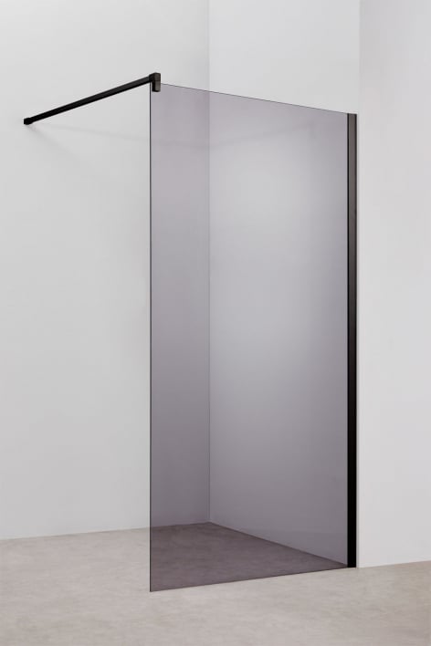 Divisória de duche fixa 100x195 cm, vidro temperado cinza fumado de 8 mm e alumínio preto mate Bristol