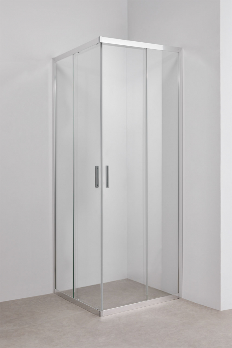 Mampara de duche quadrada 70x70x195 cm portas de correr soft closing, vidro temperado 6 mm e alumínio cinza escovado Brent
