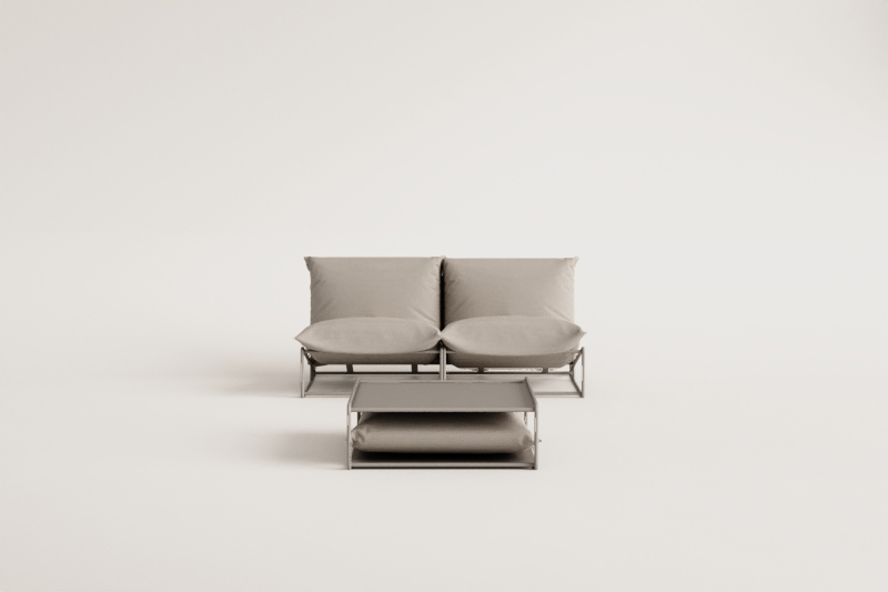 Conjunto de jardim Amaro com sofá modular de 2 peças e mesa lateral conversível