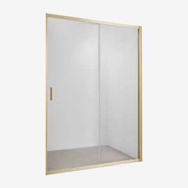 Divisória De Chuveiro Com Acesso Frontal E Porta De Correr, Vidro Temperado De 6 Mm E Alumínio Dover Ouro Escovado & Transparente & 140 X 195 Cm -