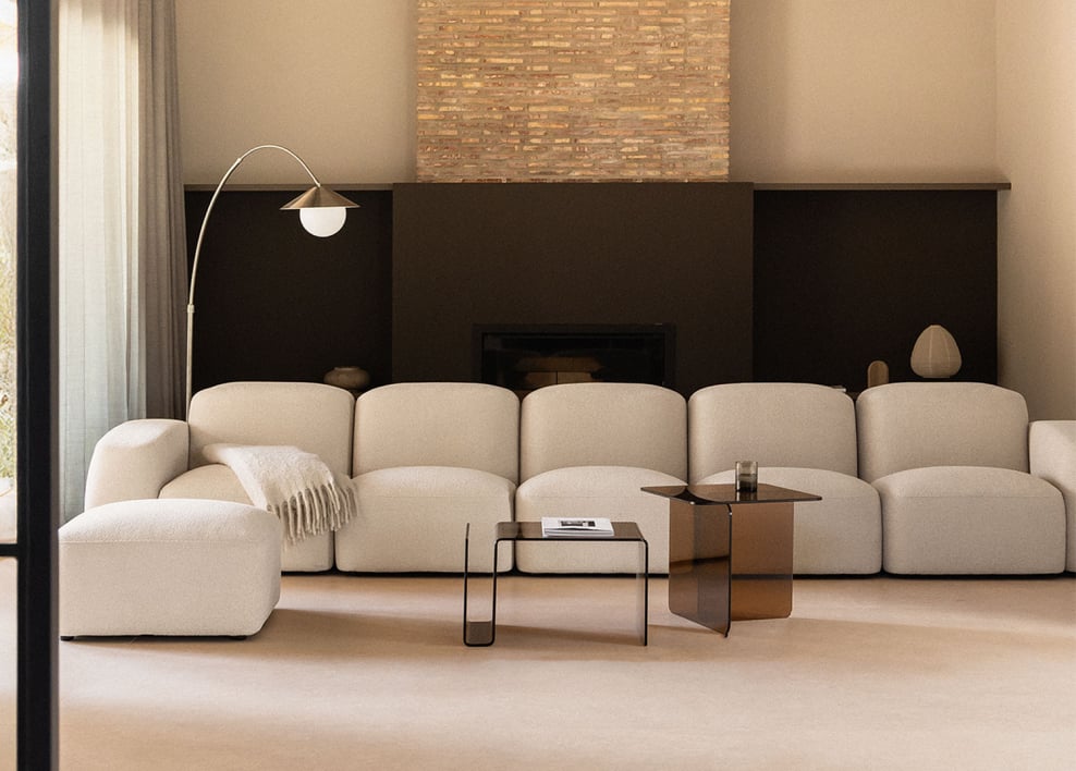 Sofá modular e pufe Bastian de 5 peças - Chenille Branco Grosso