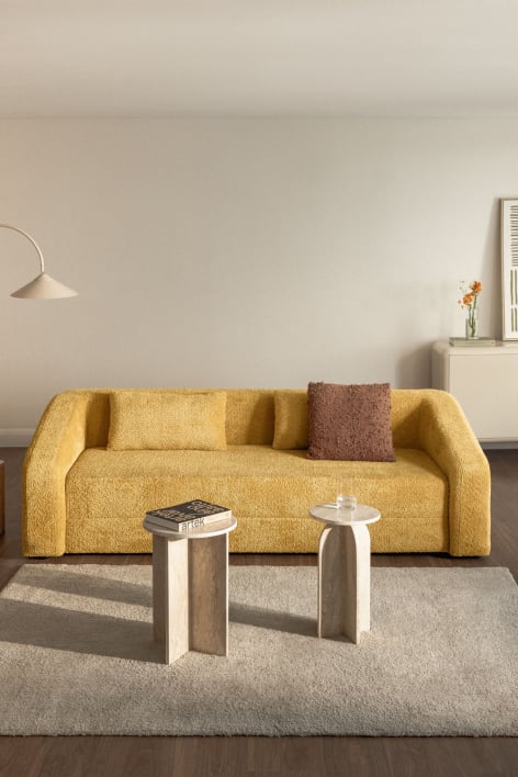 Sofá-cama de 3 lugares em tecido bouclé Dalila