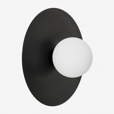 Aplique De Parede Em Ferro E Vidro Anine Preto & Ø30 Cm - Sklum