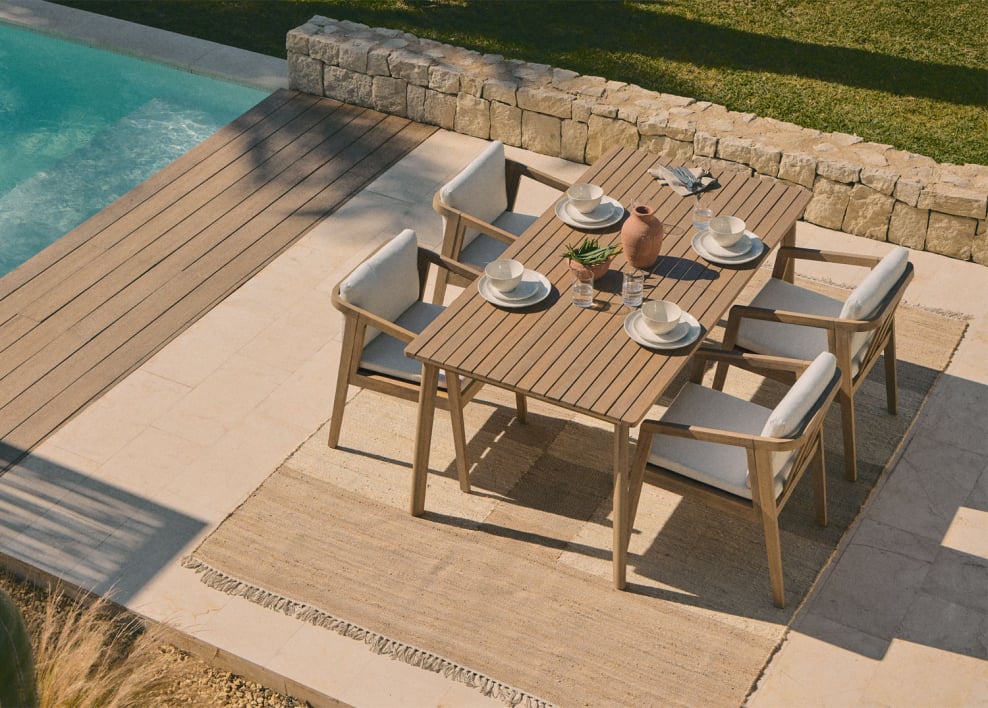 Mesa de jardim retangular em madeira de acácia Kaela - Marrom Acácia Claro
