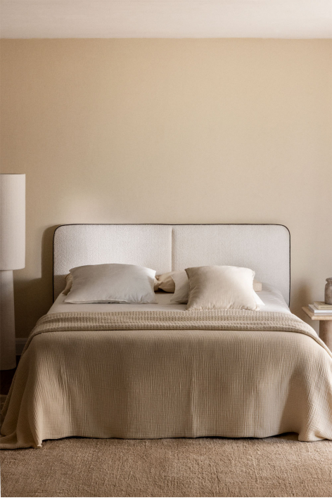 Cabeceira para cama de 150 cm em bouclé branco Romeo - Caracóis Blanco