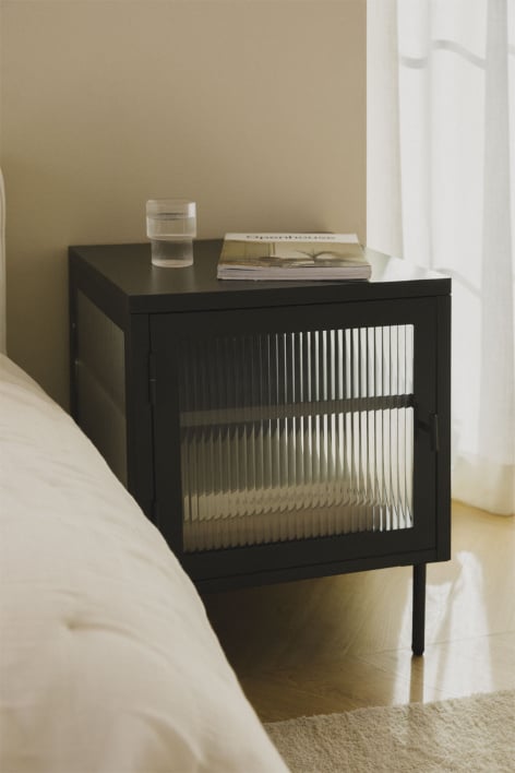 Mesa de cabeceira retangular 45x40 cm em aço e vidro Paoline