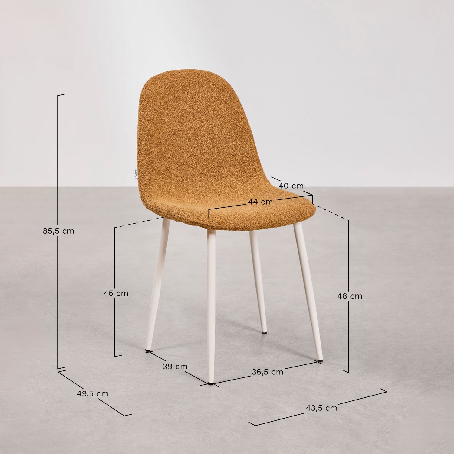 Cadeira de comedor em tela bouclé Glamm Deluxe, Dimensões