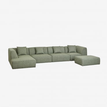 Sofá Modular Chaise Longue De 4 Peças Com Pufe Estofado Cardea Bouclé Verde Sálvia - Sklum