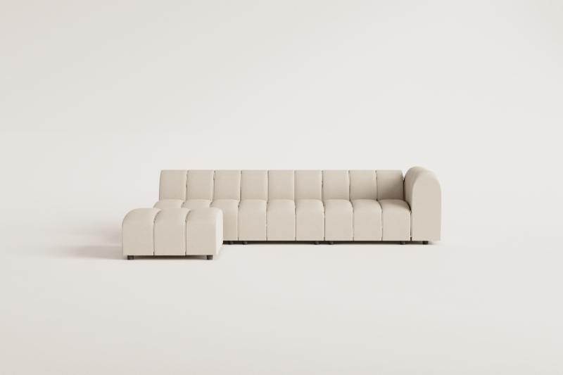 Sofá modular de canto direito de 3 peças e puff em tecido bouclé Eliot