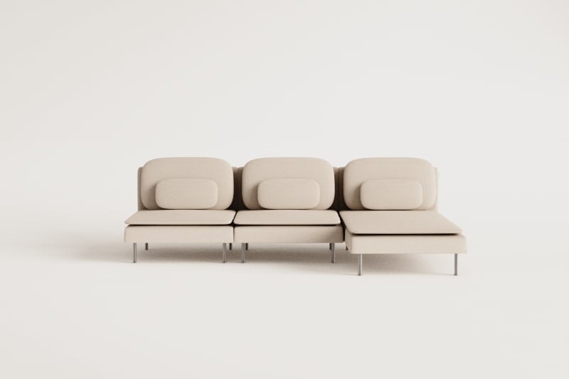 Sofá modular Oriol de 3 peças com chaise longue lateral direita
