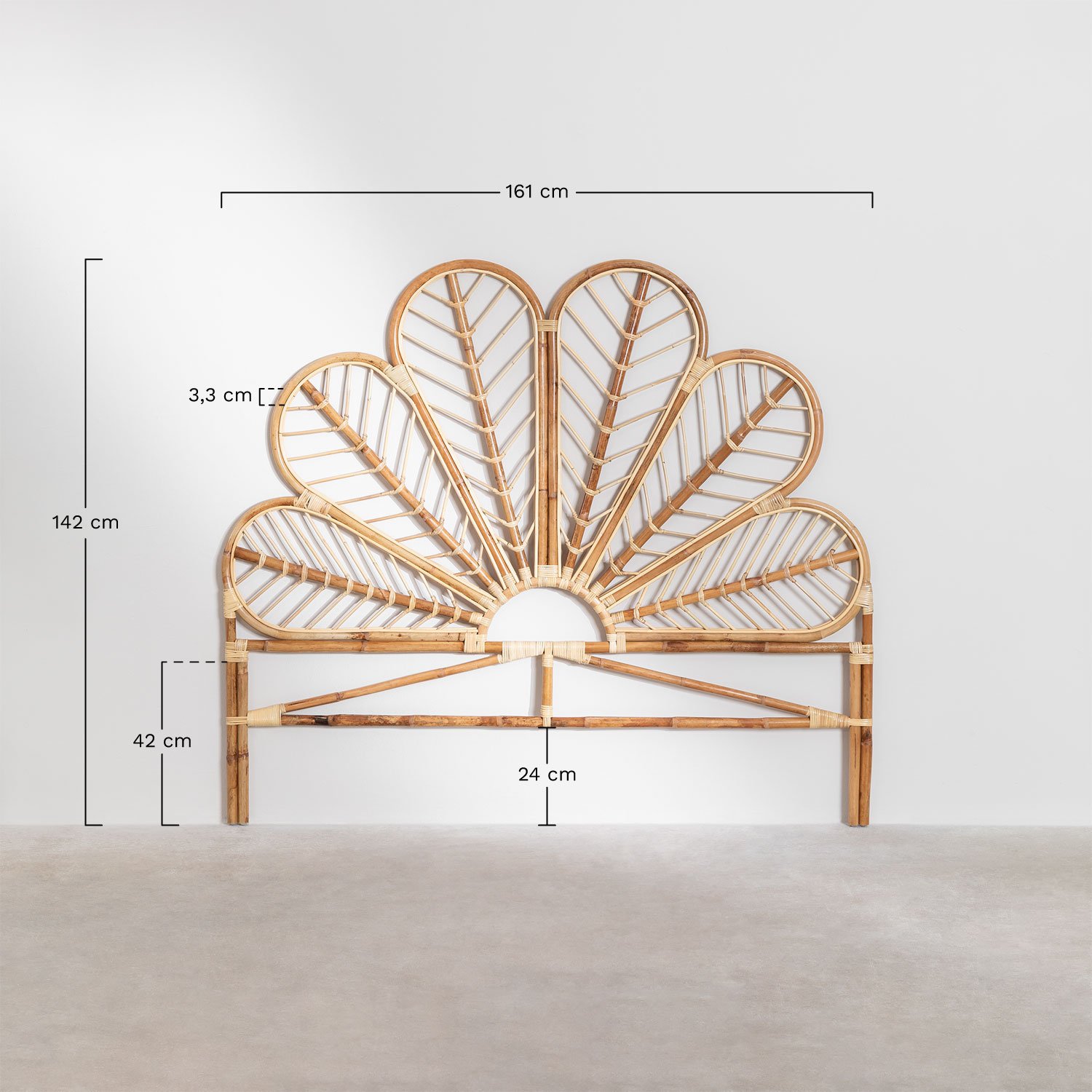 Cabeceira para cama de vime 150 cm Cobany, Dimensões