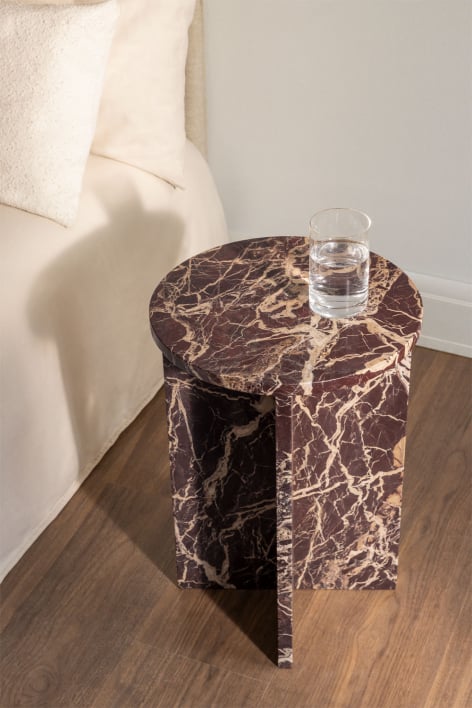 Mesa de cabeceira redonda Ø35 cm em mármore Mencia - Mármore Vermelho Cherry Gold