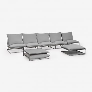 Conjunto De Sofá Modular Amaro De 5 Peças Com Mesa Lateral E Pufe Conversível Cinza - Sklum