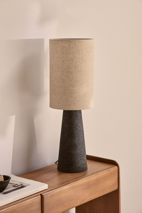 Lâmpada de mesa em linho e fibra de vidro Loana - Preto