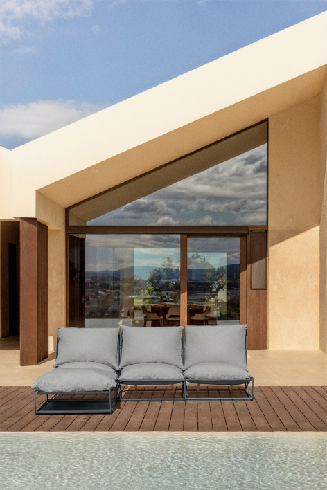 Sofá modular de jardim de 3 peças e puff conversível Amaro - Cinza