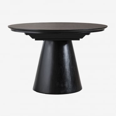 Mesa De Jantar Redonda 120-160x120 Cm Extensível Em Mdf E Folheado A Carvalho Montana Preto Claro - Sklum