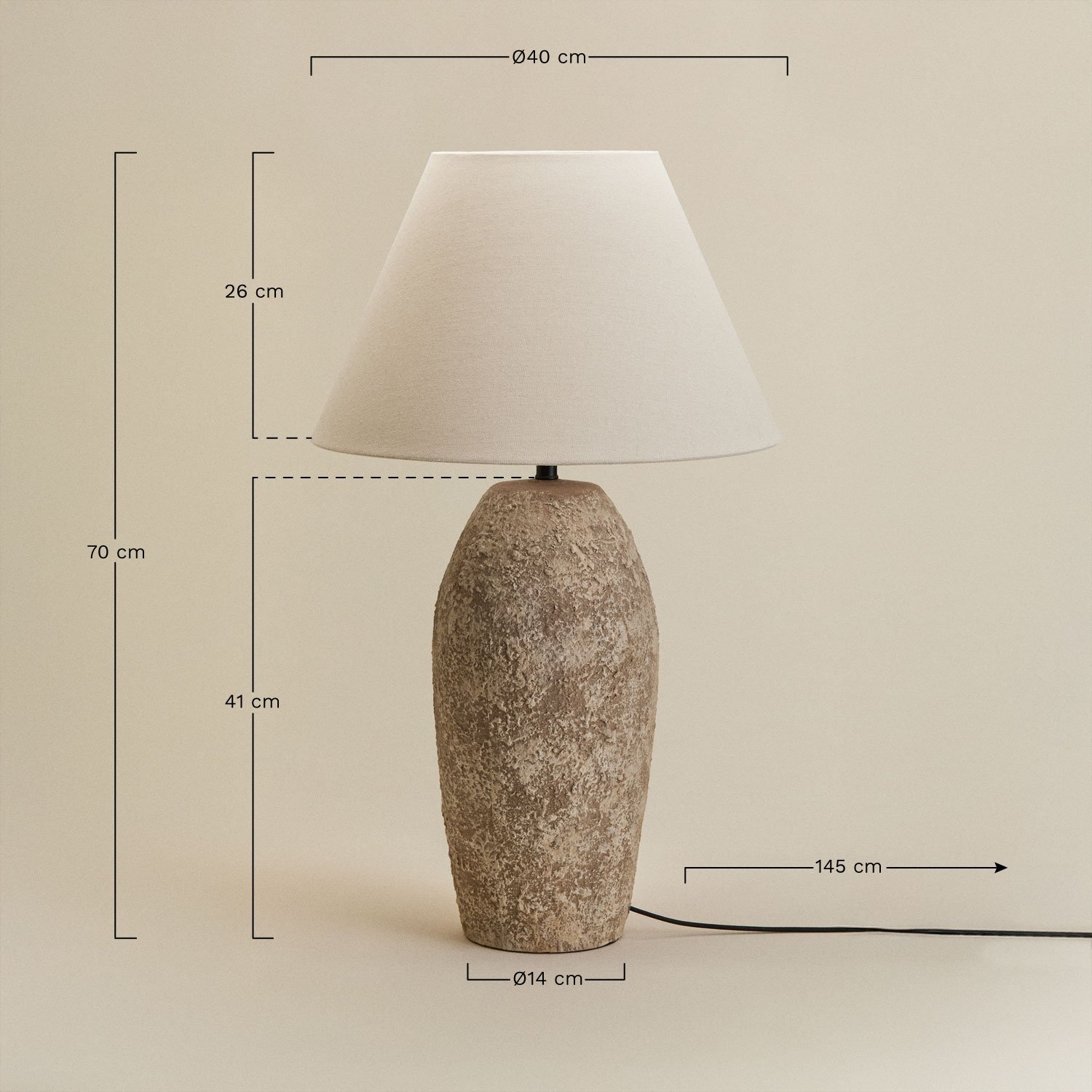 Candeeiro de mesa em cerâmica e linho Rilatos, Dimens&otilde;es