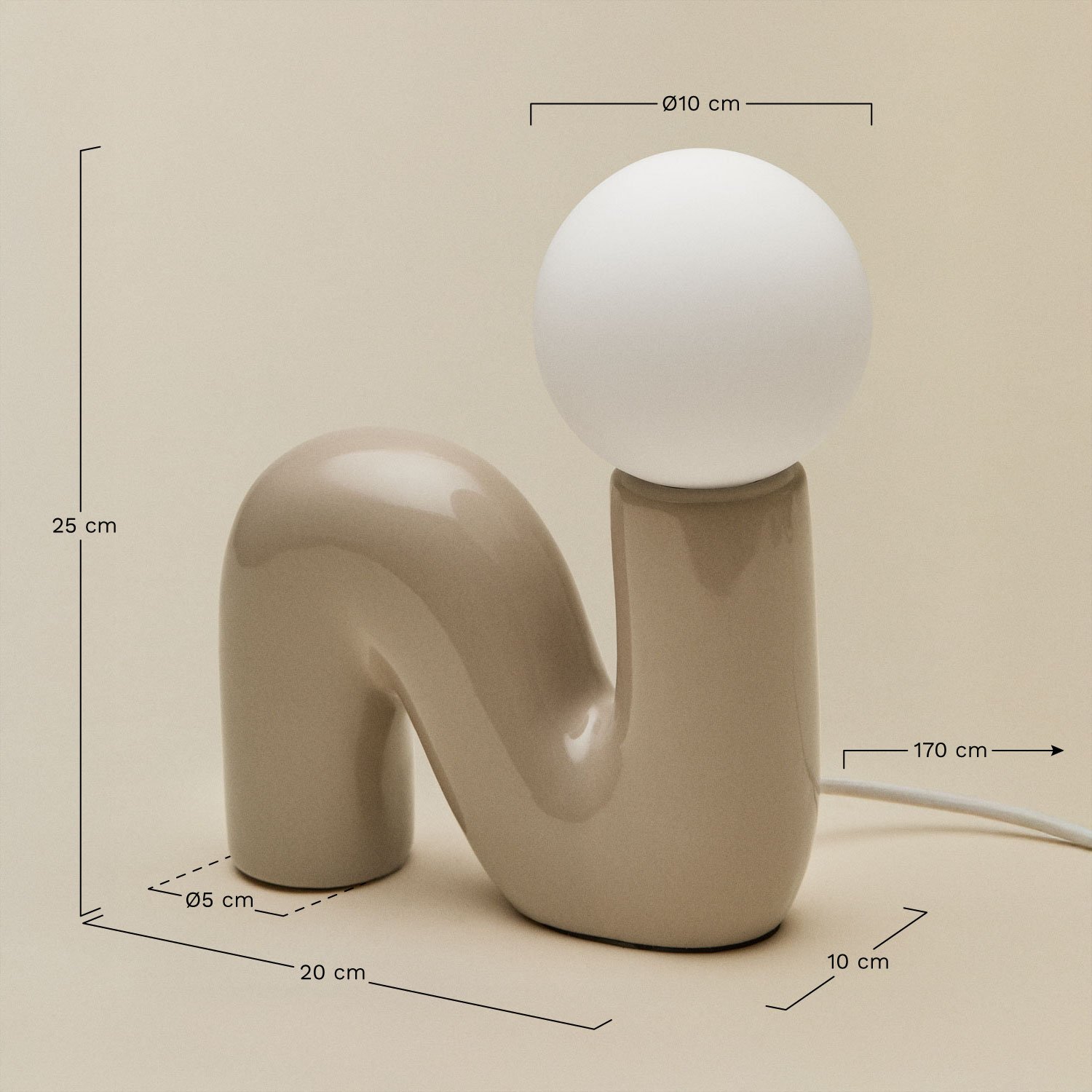 Candeeiro de mesa em cerâmica com esfera em vidro Vireto, Dimensões