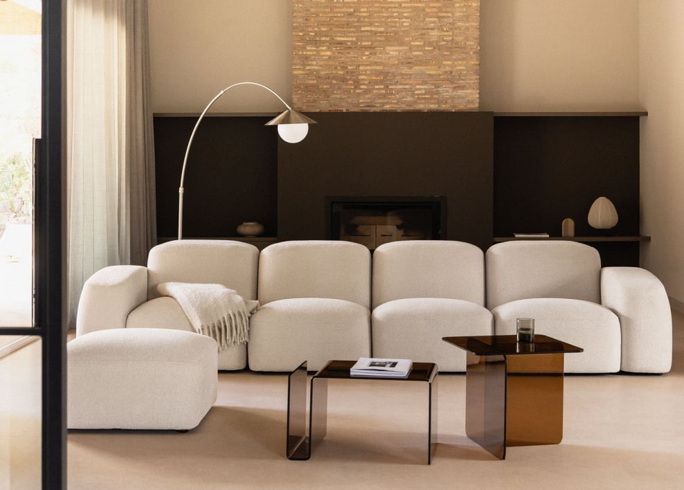 Sofá modular e pufe Bastian de 4 peças - Chenille Branco Grosso