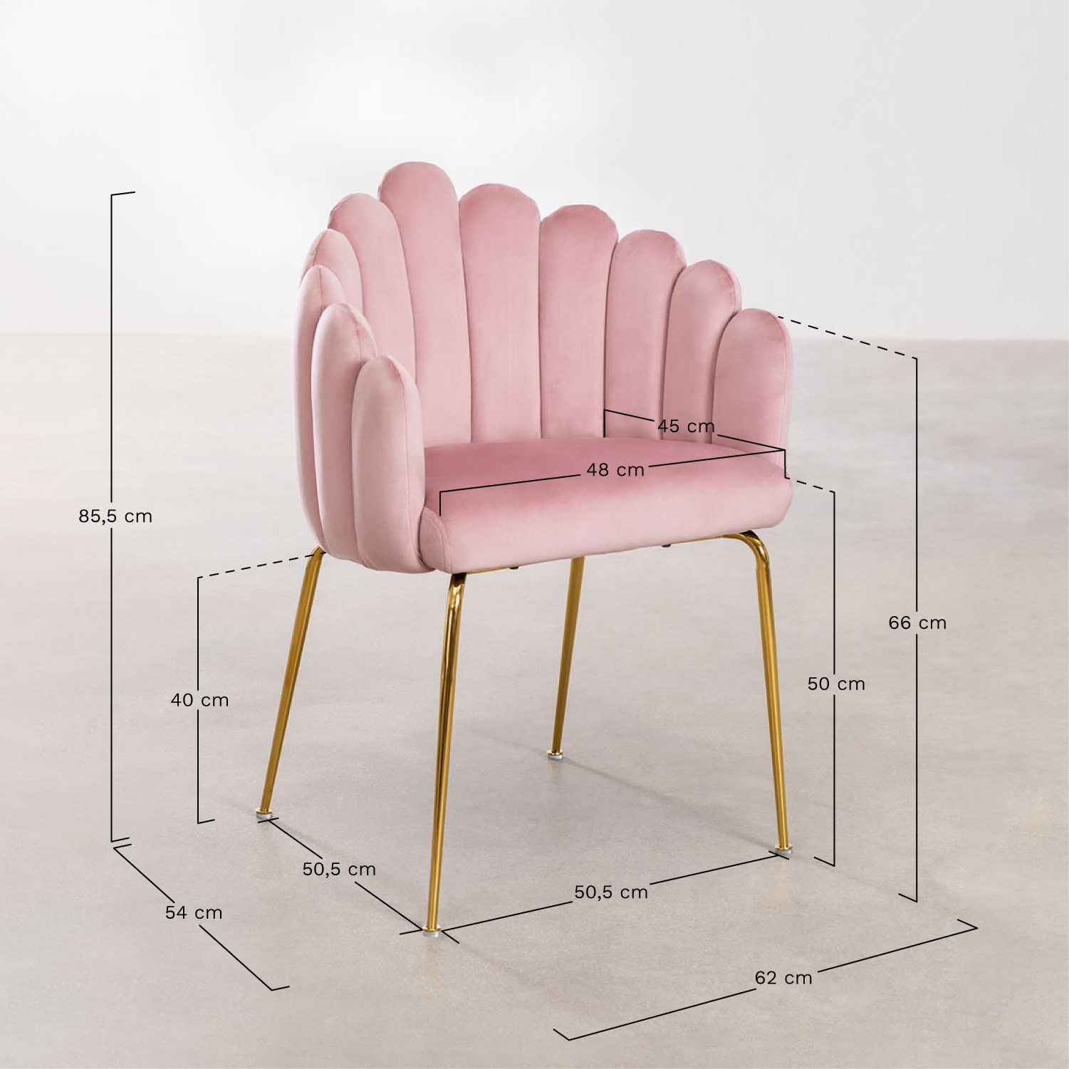 Pacote de 4 cadeiras de jantar Markina Velvet , Dimensões