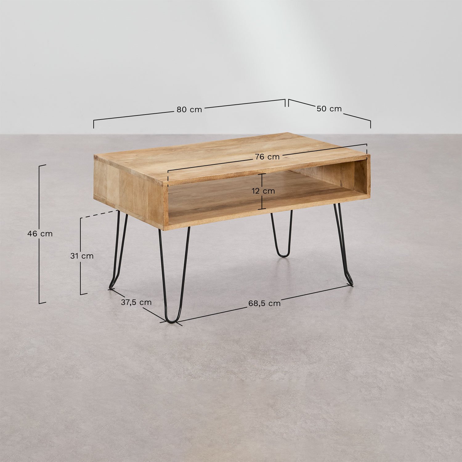 Mesa de centro de madeira de mangueira Dugan  , Dimens&otilde;es