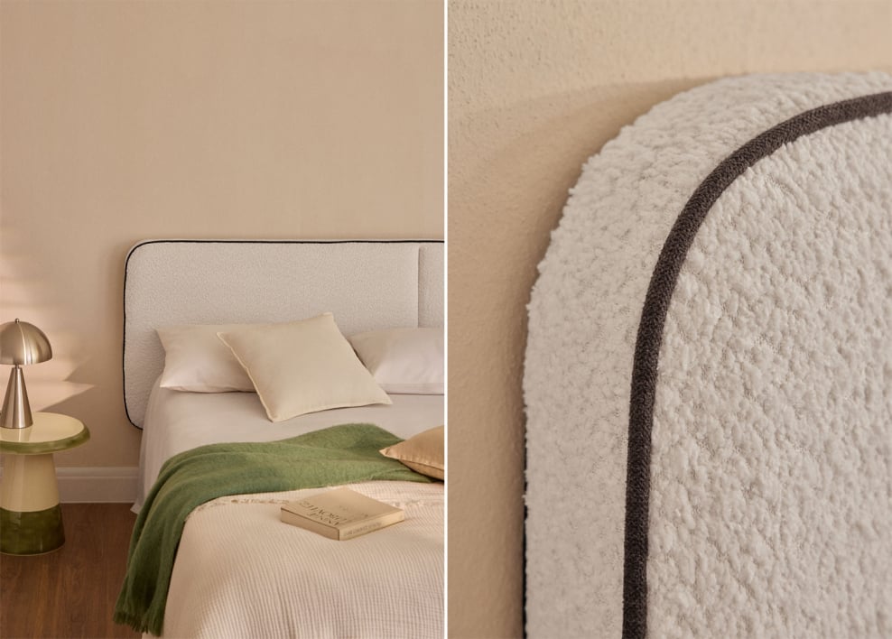 Cabeceira de cama 200cm em bouclé branco Romeo