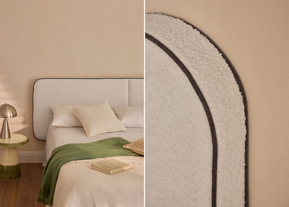 Cabeceira para cama de 180 cm em bouclé branco Romeo - Caracóis Blanco