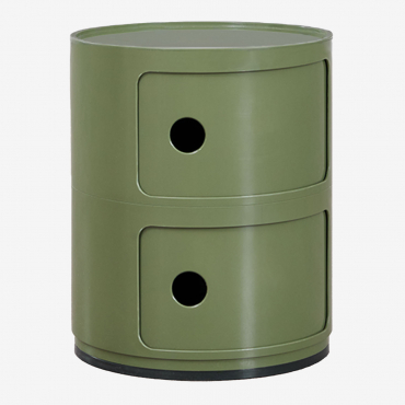 Pack De 2 Mesas De Cabeceira Redondas Ø30 Cm Com Prateleiras Babel Verde Azeitona Intenso & 2 Gavetas - Sklum