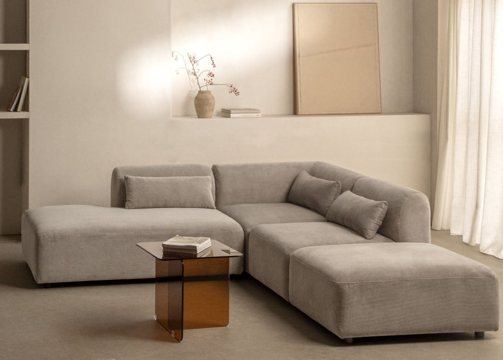 Sofá de canto modular de 3 peças com chaise-longue esquerda e pufe Fogler