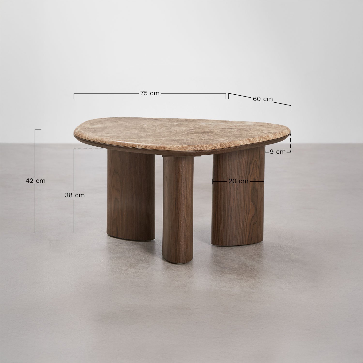 Mesa lateral Dayana em MDF e mármore, Dimensões