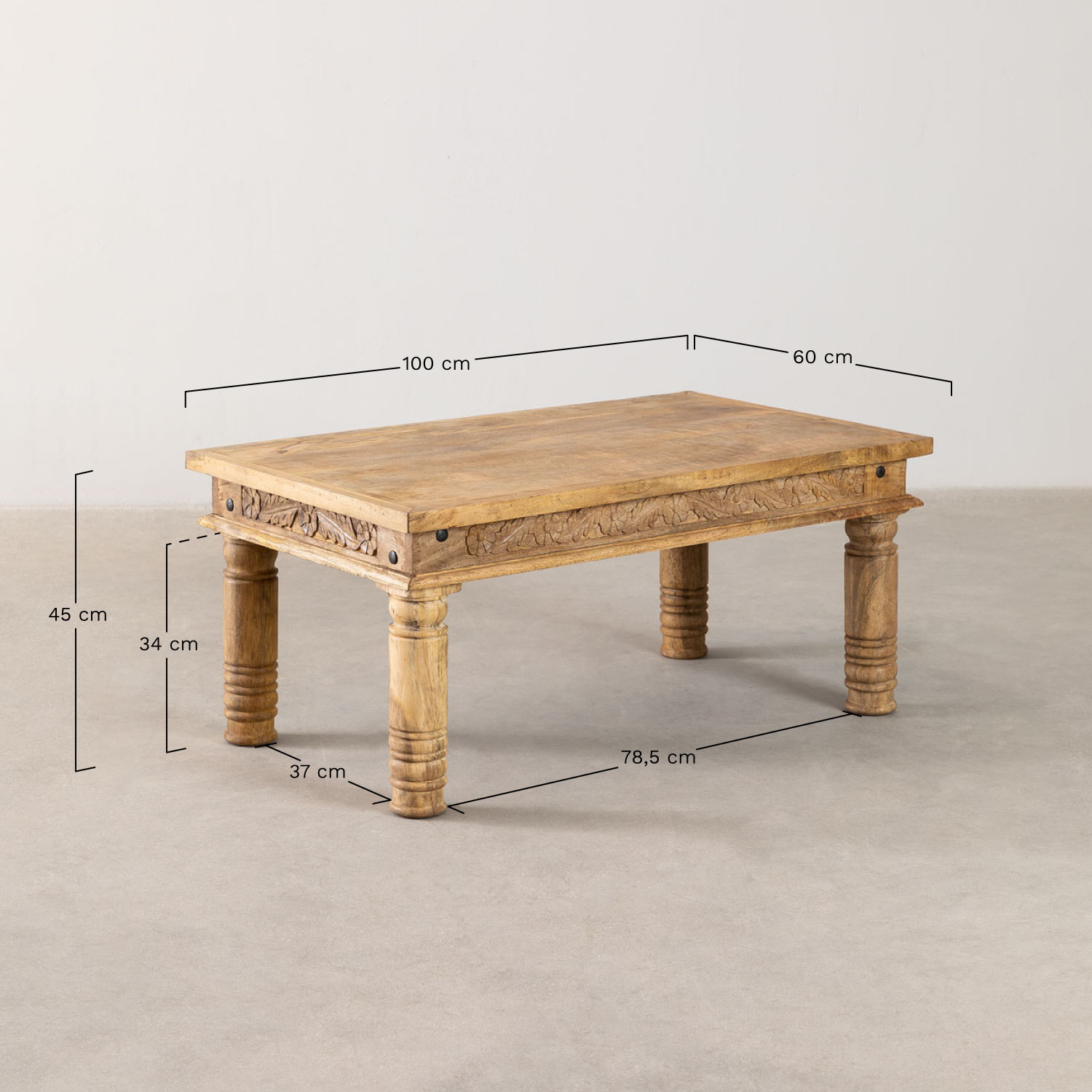 Mesa de centro de madeira de manga Taraz, Dimensões