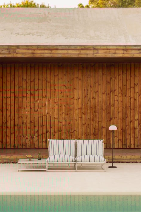 Conjunto de jardim com sofá modular de 2 peças e mesa auxiliar conversível Amaro -  Tapioca Bege - Azul- Marinho