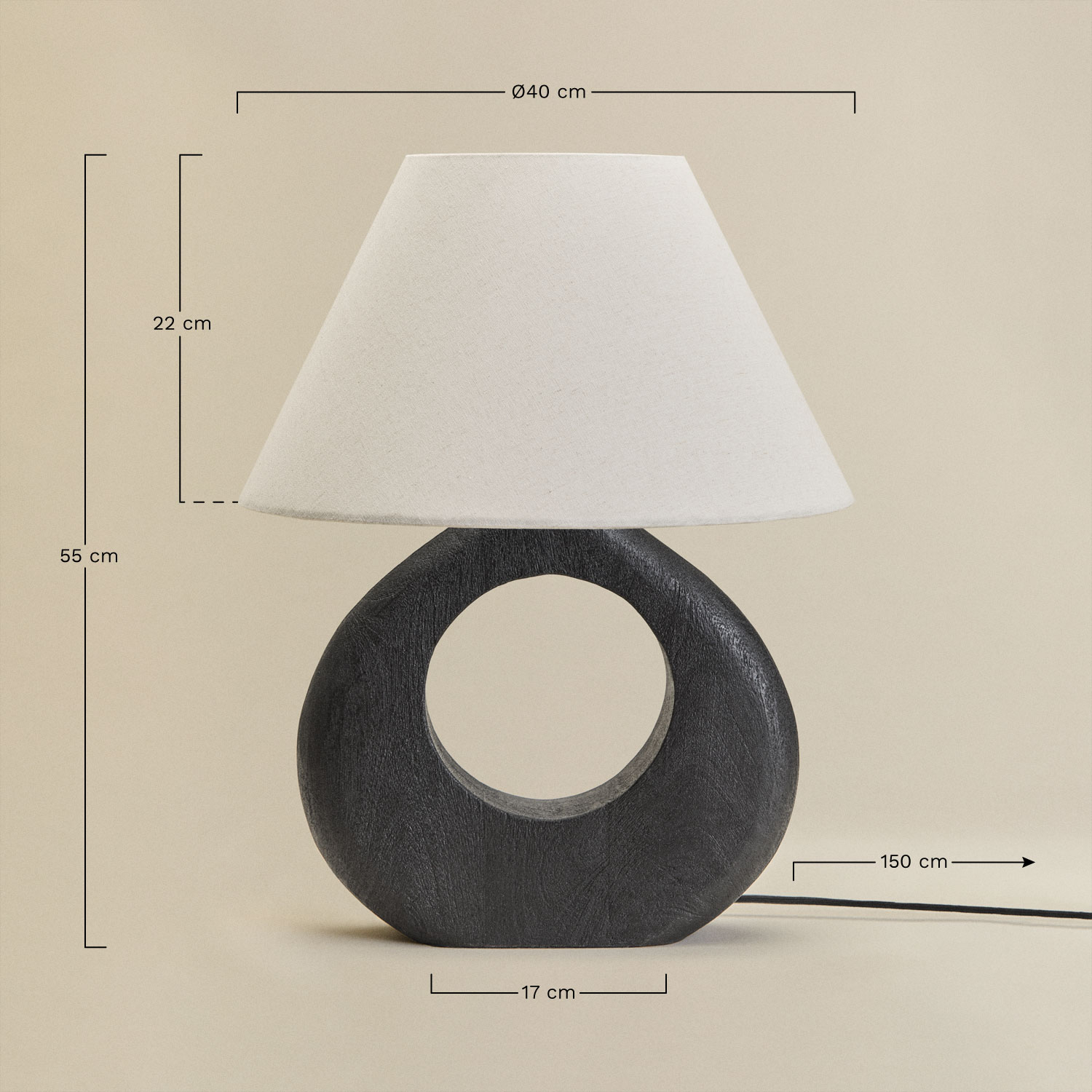 Candeeiro de mesa Joana em madeira de manga, Dimensões