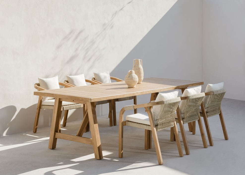 Mesa de jardim retangular 260x100 cm em madeira de acácia rústica Dubai - Castanho Acácia Rústico