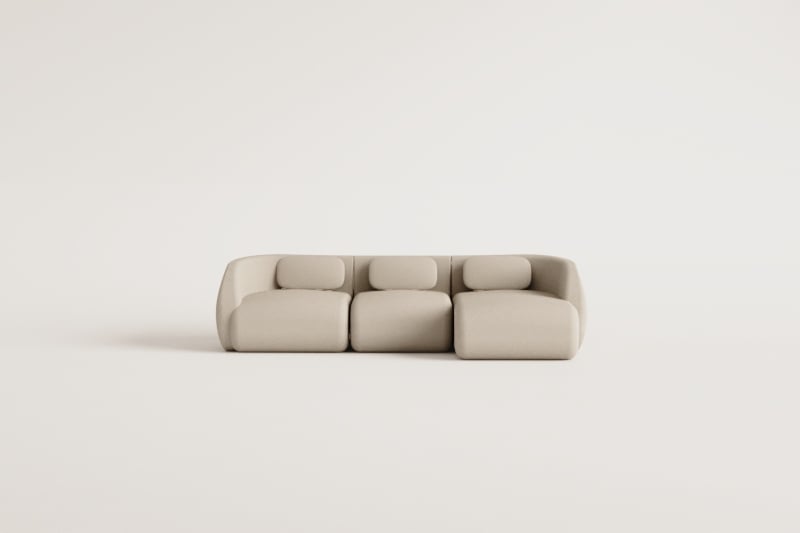 Coquette Sofá modular de chenille de 3 peças com chaise longue