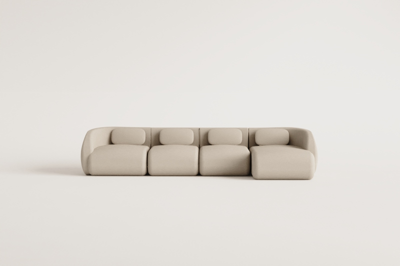 Sofá modular Coquette de 4 peças em chenille com chaise longue lateral direita