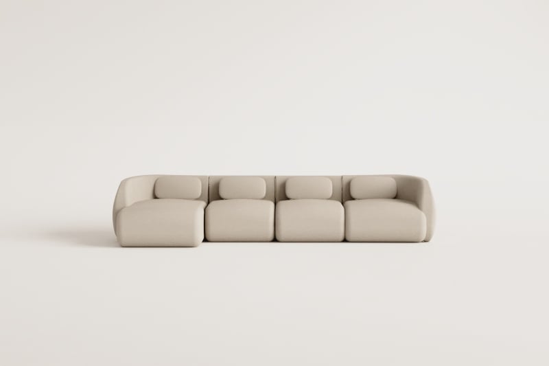 Sofá modular Coquette de 4 peças em chenille com chaise longue lateral esquerda