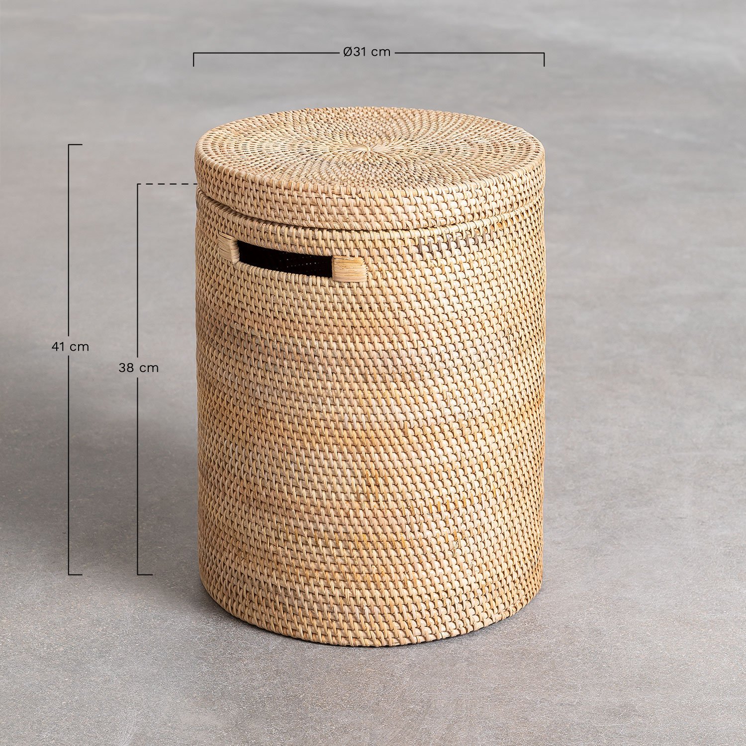 Cesto para roupa redondo Ø30 cm em rattan Guacui, Dimensões