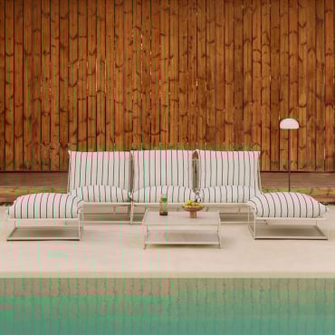 Conjunto De Jardim Com Sofá Modular De 3 Peças, Mesa Auxiliar E 2 Pufes Conversíveis Amaro Tapioca Bege - Azul- Marinho - Sklum