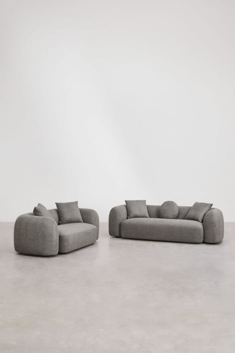Conjunto de sala com sofá modular de 3 lugares e sofá de 2 lugares em chenille Coco - Thick Chenille Granite Grey