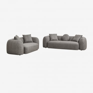 Conjunto De Sala Com Sofá Modular De 3 Lugares E Sofá De 2 Lugares Em Chenille Coco Thick Chenille Granite Grey - Sklum