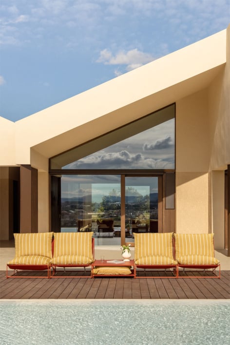 Conjunto de jardim com 2 sofás modulares de 2 peças e mesa auxiliar conversível Amaro