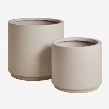 Conjunto De 2 Vasos De Exterior Ø45 Cm / Ø35 Cm Em Polystone Saturn Cinzento Areia - Sklum