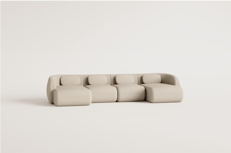 Sofá modular Coquette Chenille de 4 peças com chaise longue dupla