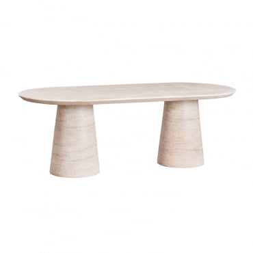 Mesa De Comedor Ovalada 220x95 Cm En Cemento Noemi Look Travertino - Sklum