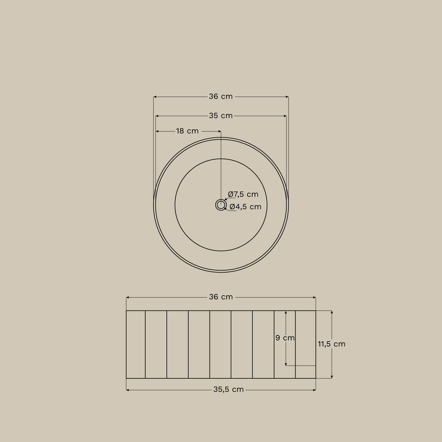 Lavatório de Cerâmica Sinqua, Dimensões