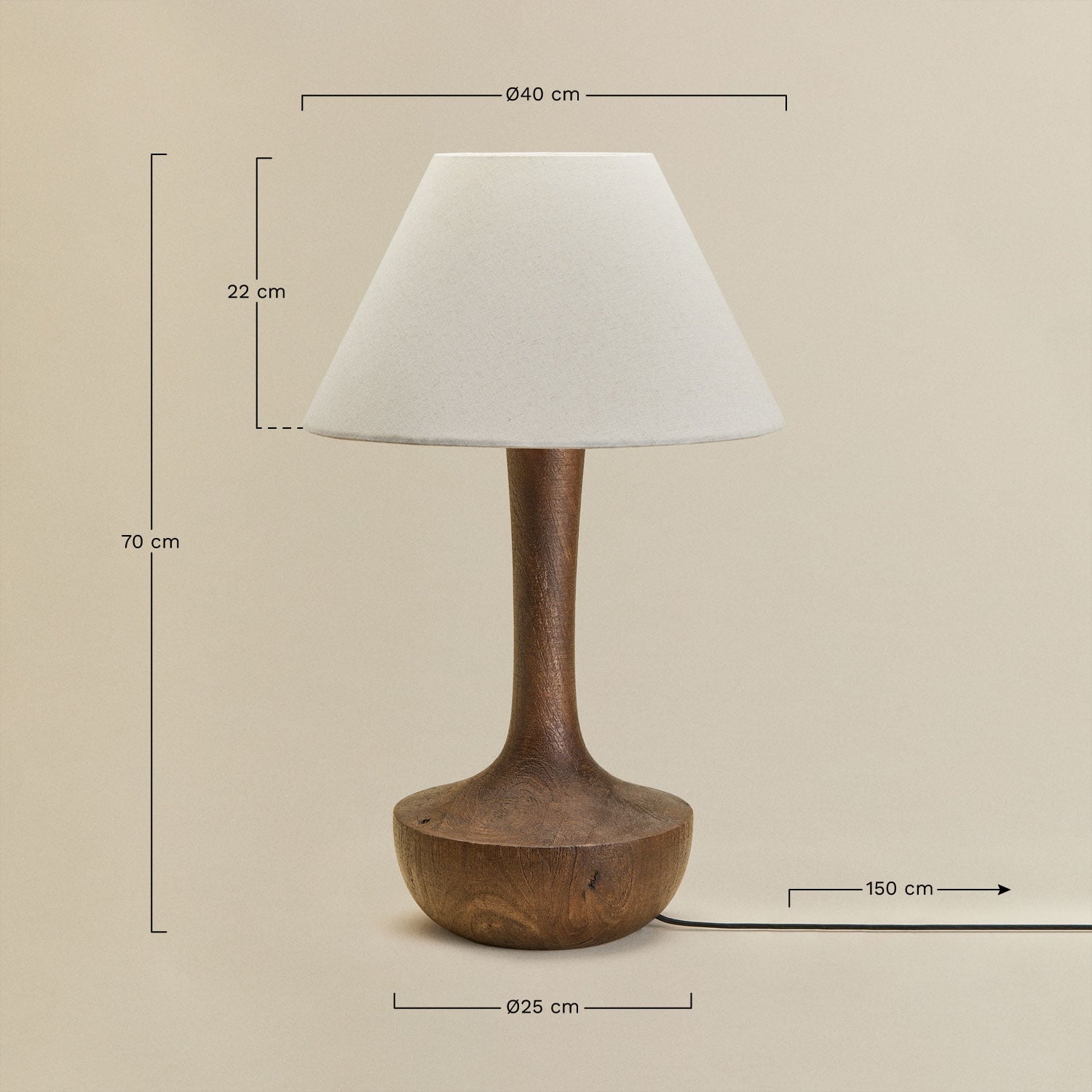 Candeeiro de mesa em madeira de manga Sintra, Dimens&otilde;es