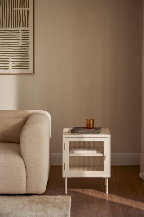 Mesa auxiliar em aço e vidro Paoline - Beige Creme