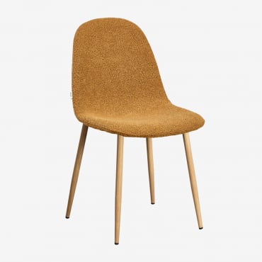 Cadeira De Jantar Glamm Deluxe Em Tecido Bouclé Madeira Natural & Bouclé Amarelo Mel - Sklum