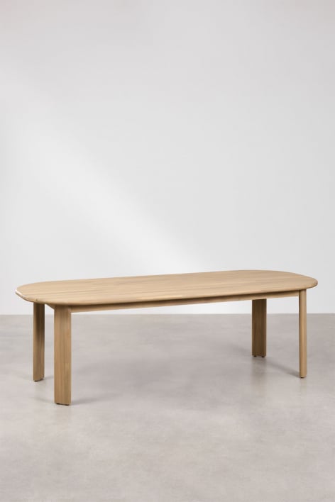 Conjunto de mesa retangular 240x100 cm em madeira de acácia Uleno e 8 cadeiras de jardim em madeira de acácia Kaela
